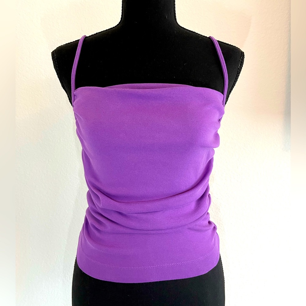 Zara Purple Ruched Square Neckline Spaghetti Strap Tank Top